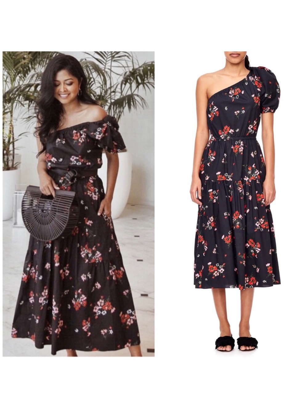 Rebecca Taylor Black Marguerite Floral One Shoulder Cotton Dress Size 4 $495